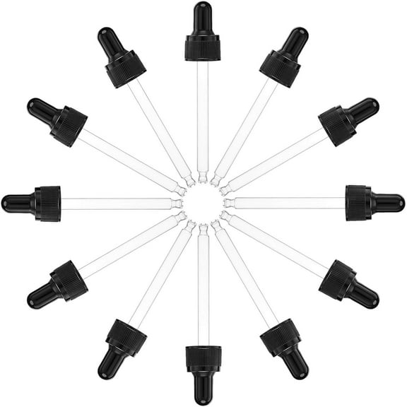 Straight Tip Glass Droppers with Rubber Bulb and Screw Cap for Glass Essential Oils Dropper Bottles Black 105x21mm Capacity: 50ml 24sets/box
