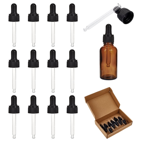 Straight Tip Glass Droppers with Rubber Bulb and Screw Cap for Glass Essential Oils Dropper Bottles Black 81x21mm Capacity: 15ml