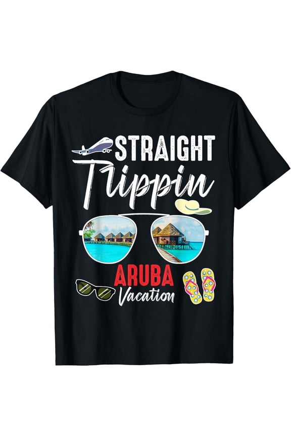 Straight Trippin ARUBA Trip 2025 Beach Summer Vacation 2025 T-ShirtMen and women, Black T-shirt, size: Extra large
