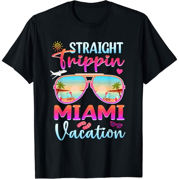 Straight Trippin Miami 2024 Beach Summer Vacation Trip T-Shirt mens t shirt,black,women,funny,misfits,men,journey