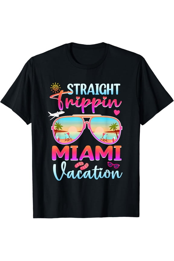 Straight Trippin Miami 2024 Beach Summer Vacation Trip T-Shirt mens t shirt,black,women,funny,misfits,men,journey