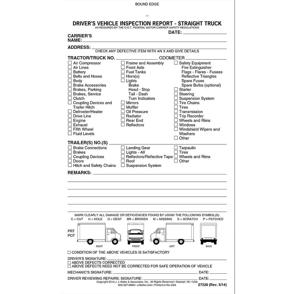 Straight Truck Detailed Driver Vehicle Inspection Report Book 10-pk. - 2-Ply Carbonless, 5.5 straight-truck-detailed-driver-vehicle-inspection-report-book-10-pk-2-ply-carbonless-5-5-x-9-25-31-sets-of-forms-per-book-walmart-com