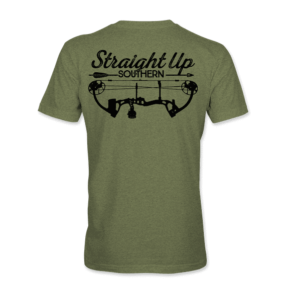Straight Up Southern Mens Bow Logo Bow Hunting Short Sleeve T-shirt-MIlitary Green-xxxl