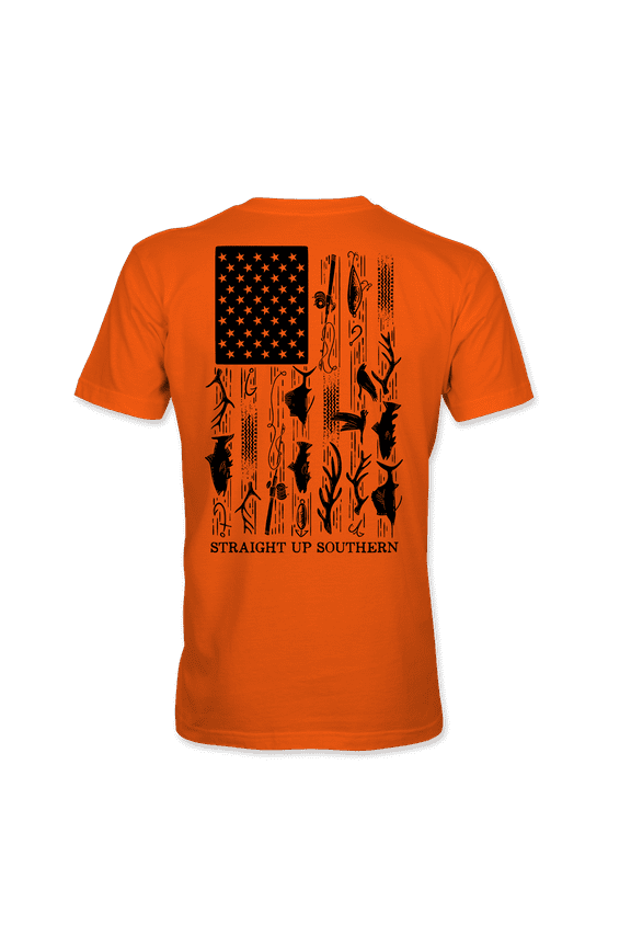 Mens Hunting American Flag Short Sleeve T-shirt-Safety Orange-xxxl