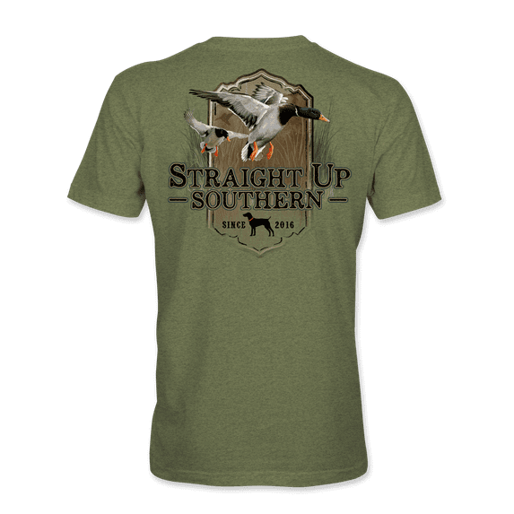 Straight Up Southern Mens Mallard Duck In Flight Short Sleeve T-shirt-Heather Military Green-xxl