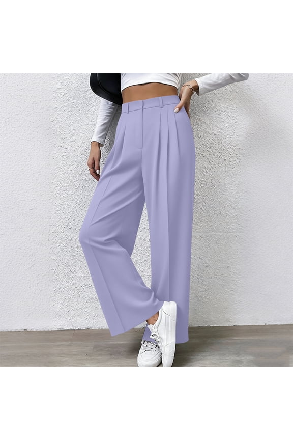 Straight Wide Leg Dress Pants for Women High Rise Business Casual Trousers Elegant Formal Work Wear Slacks with Belt Loops