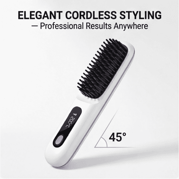 Cordless Hair Straightener Brush, Valentine's Day Gift for Her, Portable Ionic Straightening Comb, 3 Heat Levels LCD, Ceramic Rechargeable Tool.