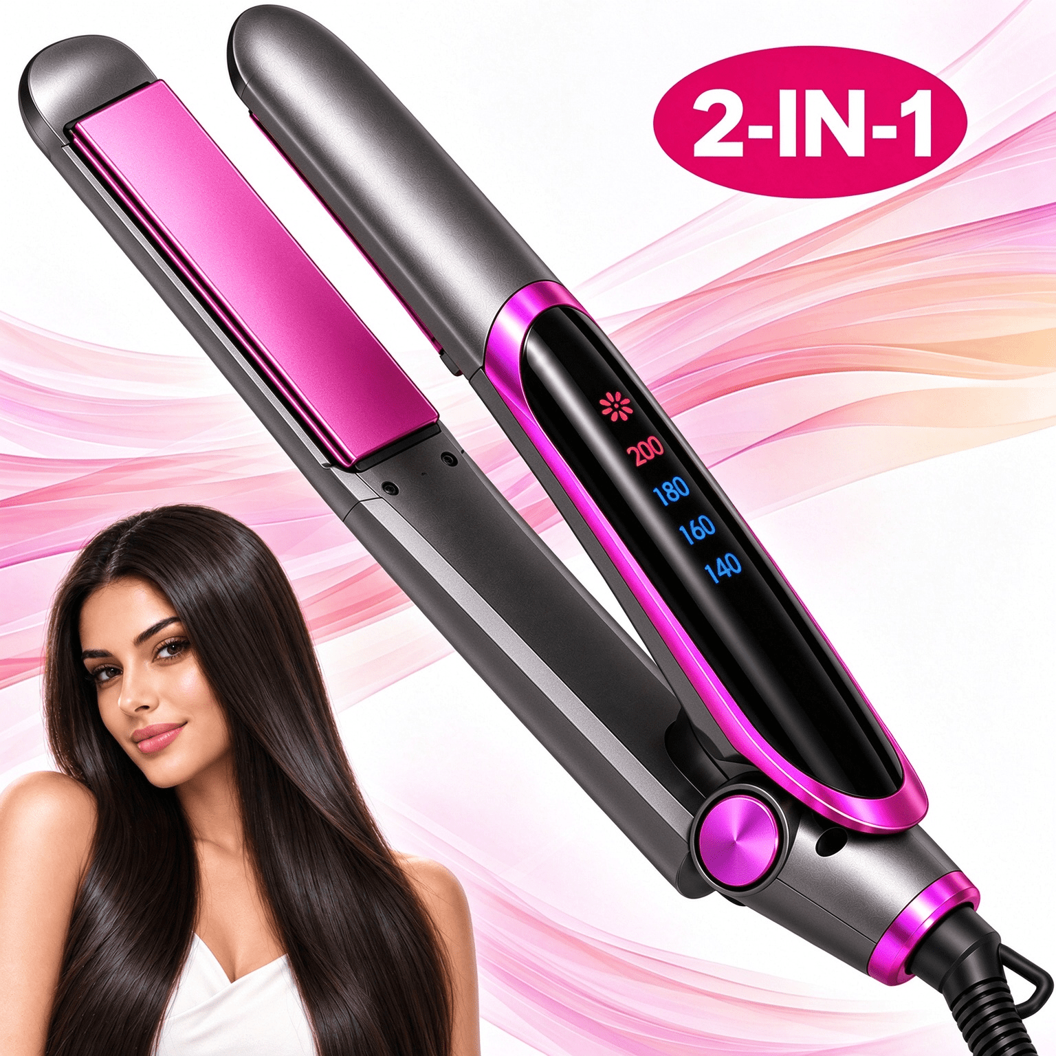 Suproot Hair Straightener Flat Iron, 2 in 1 Ceramic Flat Iron for Hair Straightening and Curling, Infrared Hair Straightener with Negative Ions, Adjustable Temp
