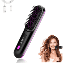 Straightener Brush portable hair straightener-cordless hair straightener,with 200 Million Anion,hair straightener comb,heat brush hair straightener,electric hair straightener brush,black,black