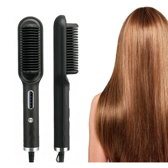 Straightening brush, suitable for all hair types, with nano heating teeth, dianionic technology, 15s fast heating and 5 speed temperature control - a gift for women