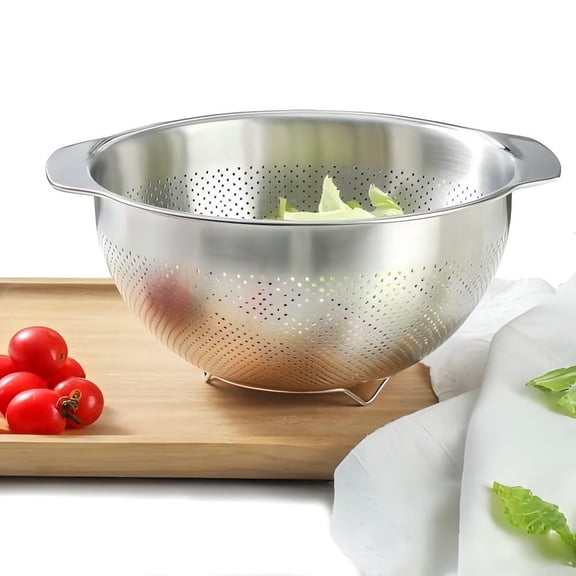 Stainless Steel Colander, 5-Quart Metal Colander for Pasta Rice and Vegetables, Rust Resistant Kitchen Strainer with Handle, Dishwasher Safe