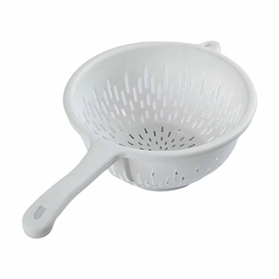 Strainer Colander With Long Handle Plastic Compact Drain Basket Handheld Food Washing Strainer For Fruits Noodles And Vegetables,White - 37.5X9.8Cm