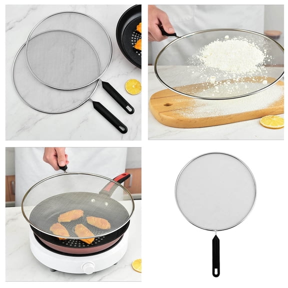 Strainer Designed for Frying Pans Fine Mesh Cover with Handle Grease Guard for Household Use Stainless Steel Screen End