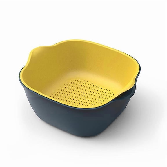 Strainer & Kitchen Hopper Set - Strain Rice, Quinoa & Small Grains - Soak, Wash & Drain Vegetables & Fruit -blue yellow M