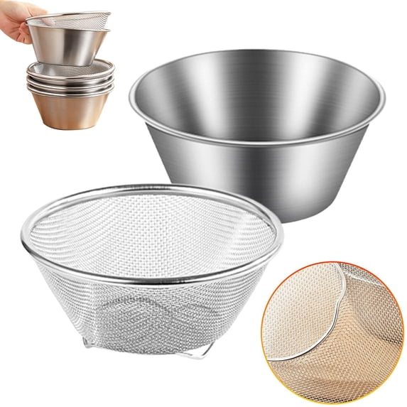Strainer Set 304 Stainless Steel Colander Mixing Bowl – 2-Piece Small Bowl & Strainer for Berries