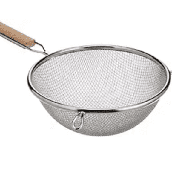 Strainer with Double Fine Mesh, 8-Inch Diameter, Medium, Stainless Steel, Tan