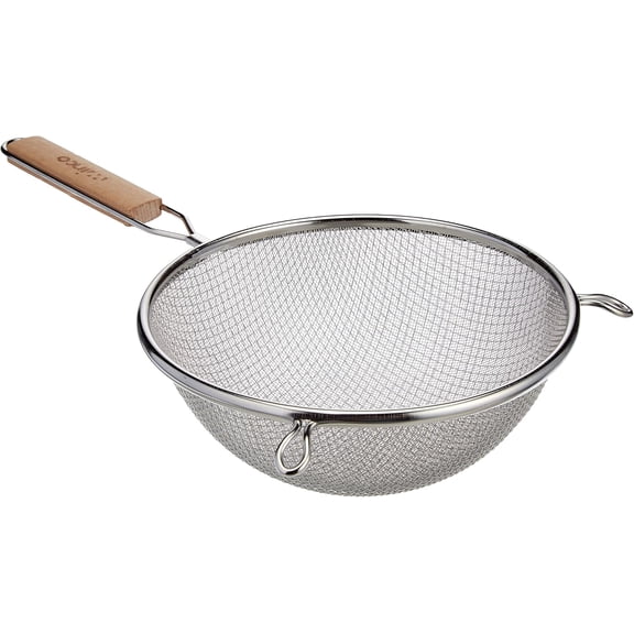 Strainer with Double Fine Mesh, 8-Inch Diameter, Medium, Stainless Steel,