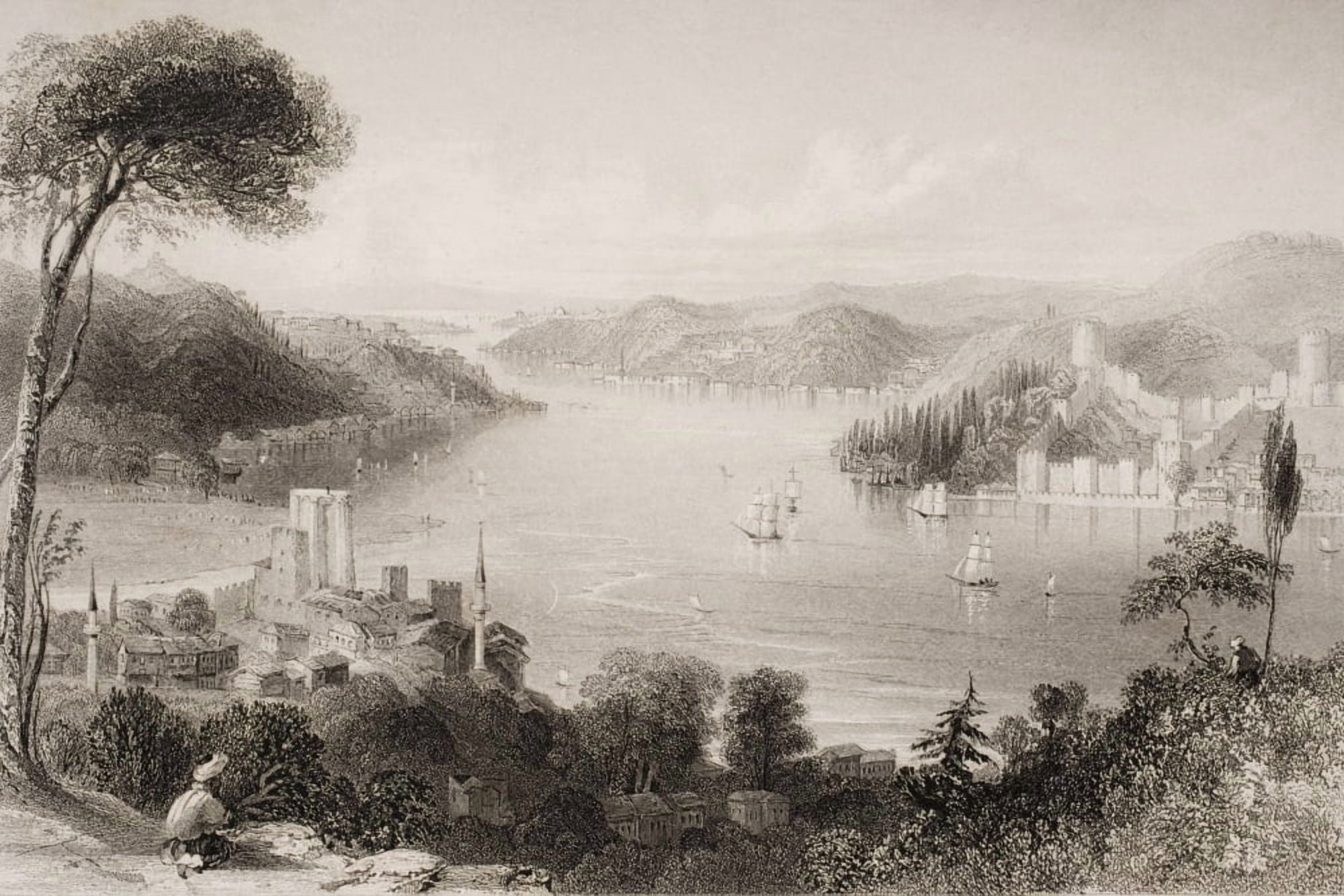 Straits Of The Bosphorous Engraved By GK Richardson After WH Bartlett Canvas Art - Ken Welsh Design Pics (36 x 24)