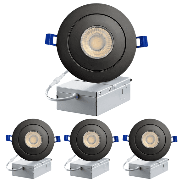 Strak Black 4-inch Integrated Slim Panel Downlight Recessed Lighting with Gimbal IC Rated 5000K (Cool White) 7w 560lm - Energy Star (4-Pack)