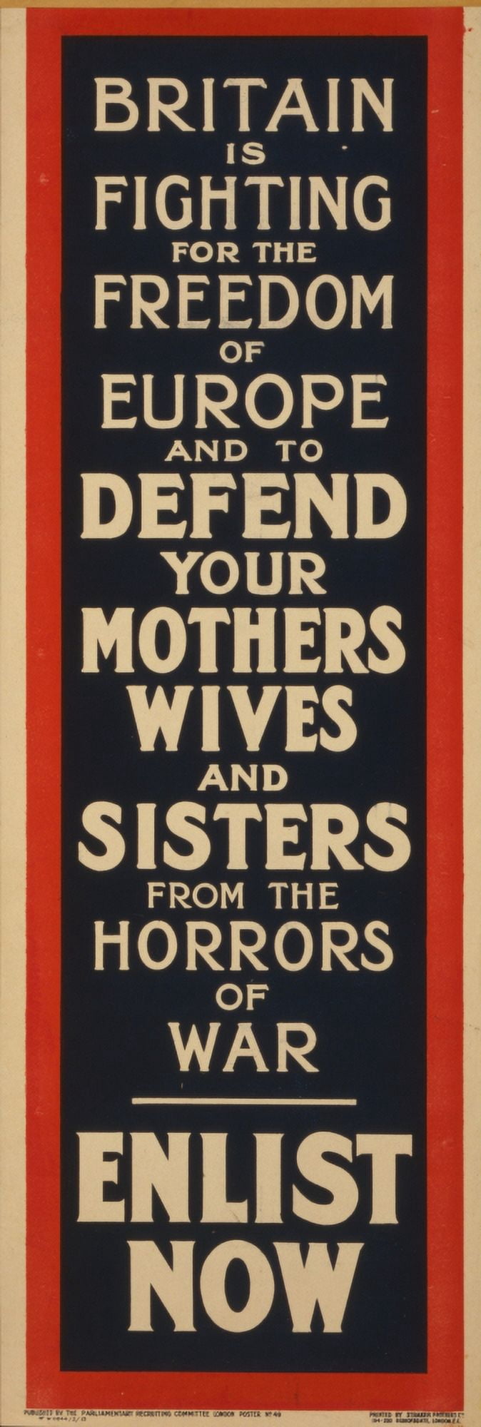 Straker Brothers Ltd Recruitment Poster 1914-18 Britain is fighting for the freedom of Europe Canvas Art - (24 x 36)