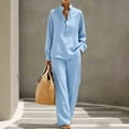 thumbnail image 1 of Stralyhd 2 Piece Sets for Women Long Sleeve Button Down Shirt & Wide Leg Pants Outfit for Cozy Style Sky Blue XL, 1 of 6