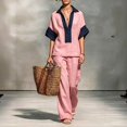 thumbnail image 1 of Stralyhd 2 Piece Womens Lounge Set 2026 Summer Loose Sets Loose Casual Linen Long Outfits Beach Vacation Matching Set Pink S, 1 of 5