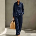 thumbnail image 1 of Stralyhd 2 Piece Womens Sets Cotton Linen Lounge Sets Spring Vacation Matching Sets Comfy Lightweight Daily outfits with Pockets Navy XXL, 1 of 7