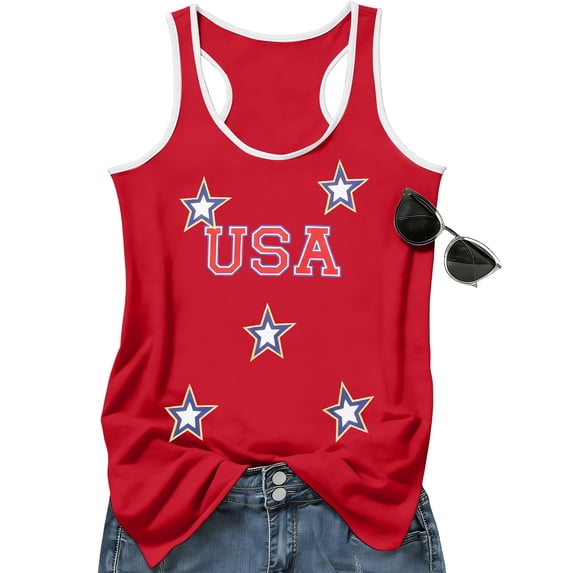 Stralyhd 250 Anniversary Usa Women's Tank Tops American Flag Stars Shirt Freedom Tank Tops Sleeveless Scoop Neck 1776-2026 Shirts Red L