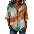 thumbnail image 1 of Stralyhd 3/4 Length Sleeve Womens Tops 2026 Summer Casual V Neck Henley Blouses Beach Vacation Button Down Tops Work Tie Dye Shirts Light Green S, 1 of 6