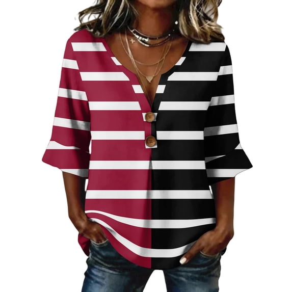 Stralyhd 3/4 Length Sleeve Womens Tops 2026 Summer Loose Casual V Neck Henley Blouses Beach Vacation Tops Work Shirts Black XXL