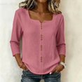 thumbnail image 1 of Stralyhd 3/4 Sleeve Tops for Women 2026 Summer Button Down Shirt Dressy Casual V Neck Tops Loose Fit Travel Vacation Henley Blouses Pink L, 1 of 8