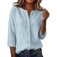 thumbnail image 1 of Stralyhd 3/4 Sleeve Tops for Women 2026 Summer Button Down Shirts Casual Dressy V Neck Top Loose Beach Vacation Henley Blouse Sky Blue XXL, 1 of 4