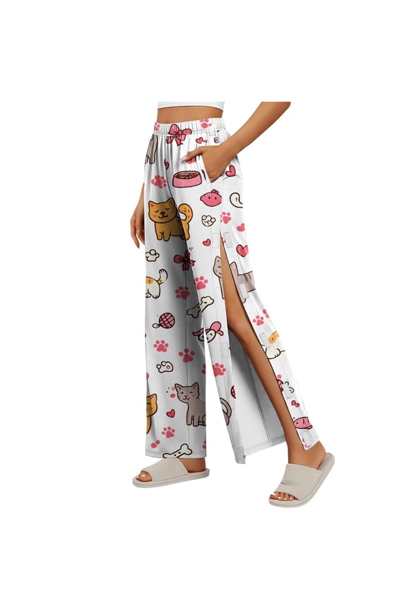 Animal Print Chemo Port Womens Pants Tear Away Pants Easy To Wear and Take Off Sweatpants Surgery Recovery Pants with Pockets Red L