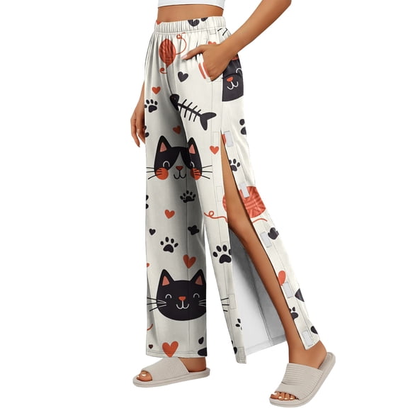 Stralyhd Animal Print Shoulder Surgery Womens Pants Tear Away Pants Easy To Wear and Take Off Sweatpants Rotator Cuff Pants with Pockets White M