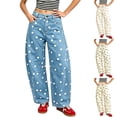 thumbnail image 1 of Stralyhd Barrel Jeans for Women Trendy Polka Dot Mid Rise Wide Leg Baggy Relax Fit Casual Dressy Denim Trouser Fashion Pants Light Blue M, 1 of 7