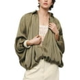 thumbnail image 1 of Stralyhd Bomber Jacket Women Lapel Collar Batwing Long Sleeve Oversized Jacket Trendy Zip Shirts Lightweight Pleats Bubble Hem Streetwear Jackets Green L, 1 of 6