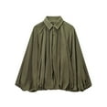 thumbnail image 1 of Stralyhd Bomber Jacket Women Lapel Collar Long Batwing Sleeve Casual Jackets Fashion Zipper Shirt Lightweight Pleats Bubble Hem Streetwear Coats Army Green S, 1 of 4