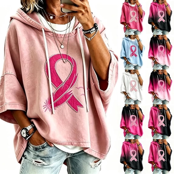 Stralyhd Breast Cancer Awareness Sweatshirts for Women In October We Wear Pink Halloween Tshirt Pink Cancer Survivor Shirt 3/4 Sleeve Tees
