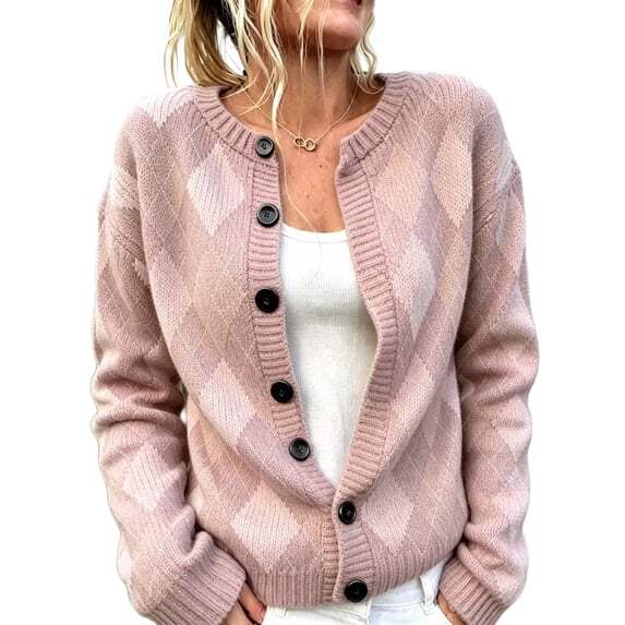 Stralyhd Cardigan Sweaters for Women Color Block Oversized Crew Neck Button Front Casual Knit Sweater Long Sleeve Soft Fall Winter Outwear Cardigans XL