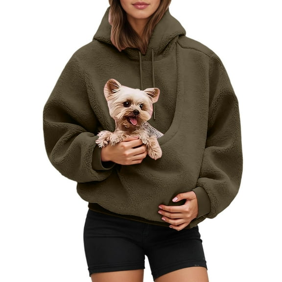Stralyhd Cat Dog Pouch Hoodie for Women Cozy Soft Sweatshirts with Large Pocket Sharpa Warm Pet Carrier Hoodie Hooded Small Animal Carrier Pullover Coffee S