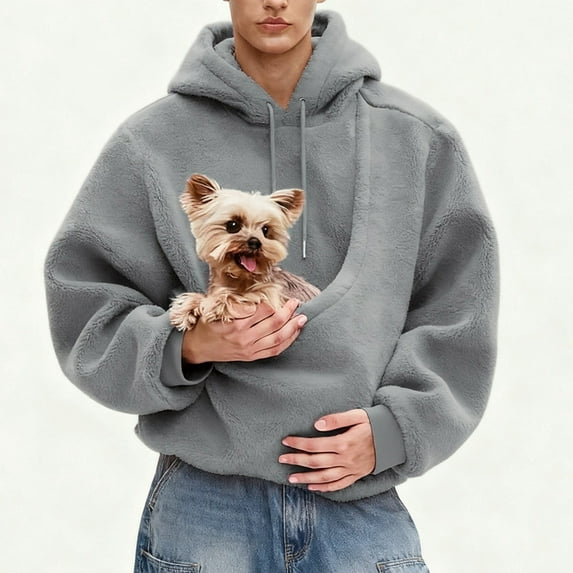 Stralyhd Cat Dog Pouch Hoodie for Women Cozy Soft Kitten Puppy Holder Sweatshirt Sharpa Warm Pet Care Hoodie Hooded Animal Holder Pullover Gray XL