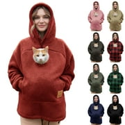 STRALYHD Cat Dog Pouch Hoodie for Women Oversized Kitten Puppy Holder Sweatshirt Sharpa Warm Pet Care Hoodie Hooded Pet Carrier Pullover Army Green S