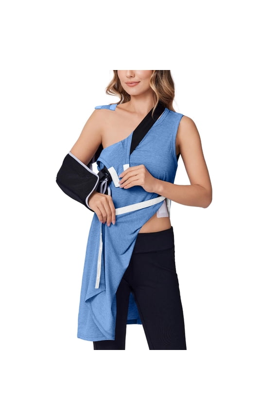 Chemo Port Dresses for Women Sleeveless Tear Away Tank Dress Surgery Recovery Clothing Easy To Wear and Take Off Adaptive Clothes Sky Blue XXL