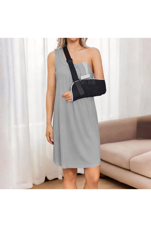 Chemo Port Dresses for Women Sleeveless Tear Away Tank Dress Surgery Recovery Clothing Easy To Wear and Take Off Adaptive Side Closure Clothes Light Gray XXL