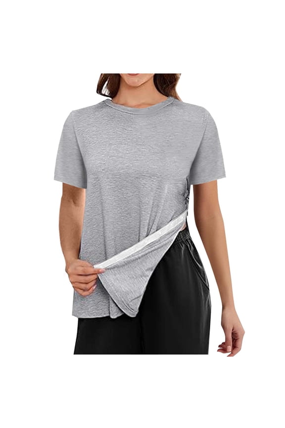 Chemo Port Shirts for Women Short Sleeve Tear Away Shirts Tear Away After Rotator Cuff Shirts Easy To Wear and Take Off Chemo Port Adaptive Cloth Light Gray L