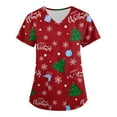 thumbnail image 1 of Stralyhd Christmas Scrubs for Women Funny Print Nursing Uniform Soft Christmas Tree Print Medical Nursing Uniform Shirts V Neck Short Sleeve Xmas Shirt with Pockets Wine 3XL, 1 of 3