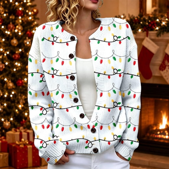 Stralyhd Christmas Sweaters for Women Plus Size Button Front Long ...