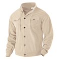 thumbnail image 1 of Stralyhd Corduroy Jackets for Men Lapel Long Sleeve Button Front Shacket Relaxed Fit Fall Jacket with Pockets Beige M, 1 of 7