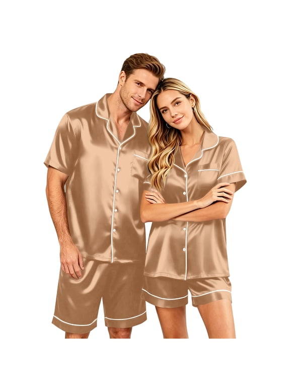 Couple Matching Pajamas Sets Short Sleeve Button Down Pjs Sleepwear 2 Piece Lounge Set Complexion 4XL
