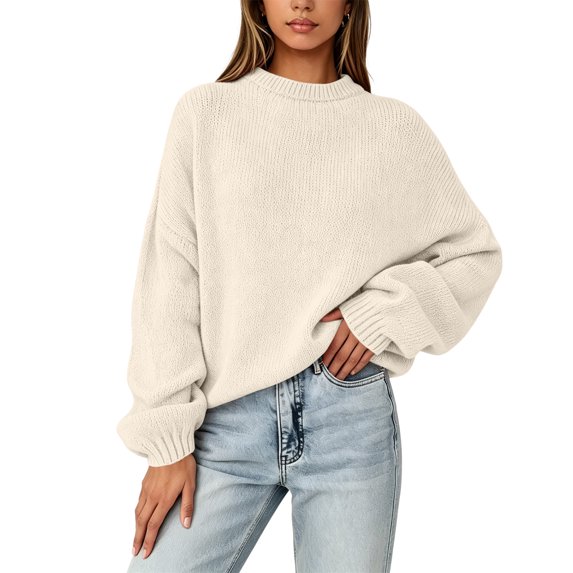 Stralyhd Fall Winter Women's Sweaters Oversized Knit Crew Neck Tops Soft Warm Drop Shoulder Sweatshirts Chunky Long Sleeves Loose Outfits XL